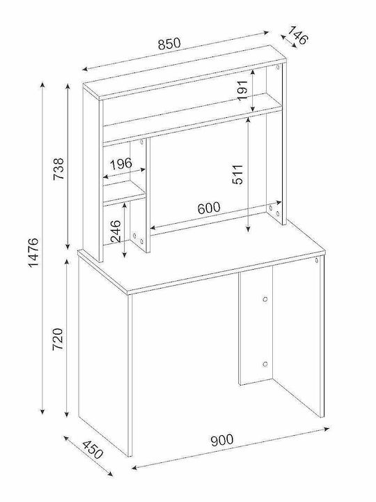 Desk Arago Wooden with Bookshelf White / Natural 90x45x148cm