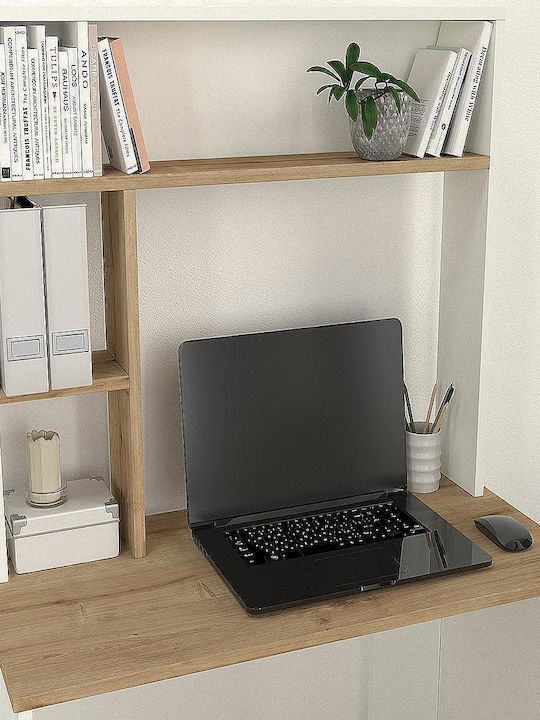 Desk Arago Wooden with Bookshelf White / Natural 90x45x148cm