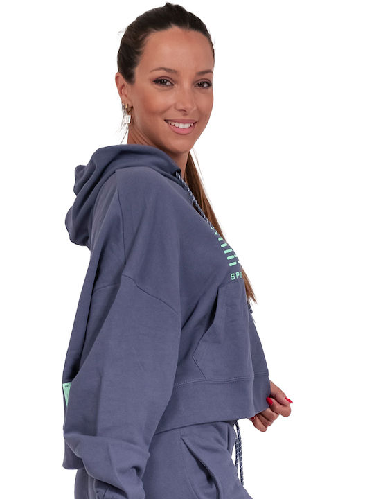 Cropped Women's Sweatshirt Hooded Blue Denim