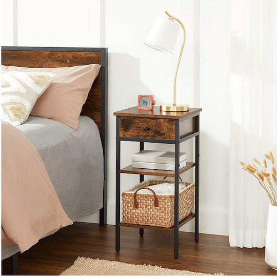 Wooden Bedside Table with Metallic Legs Brown 35x35x70cm