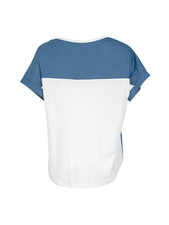 Blue-White Short-sleeved Blouse