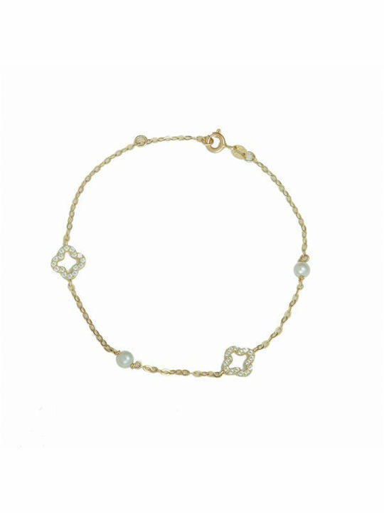 14 karat gold bracelet with pearls and white cubic zirconia K14.21059