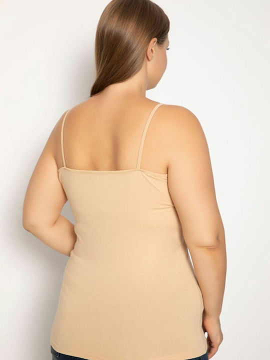 Plus Size SI Cu Bretele Bumbac Bej Tricou pentru femei
