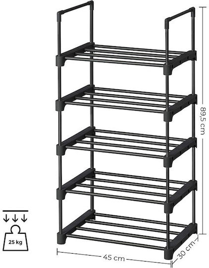 Metallic Shoe Organizer with 5 Shelves Black 45x30x89.5cm