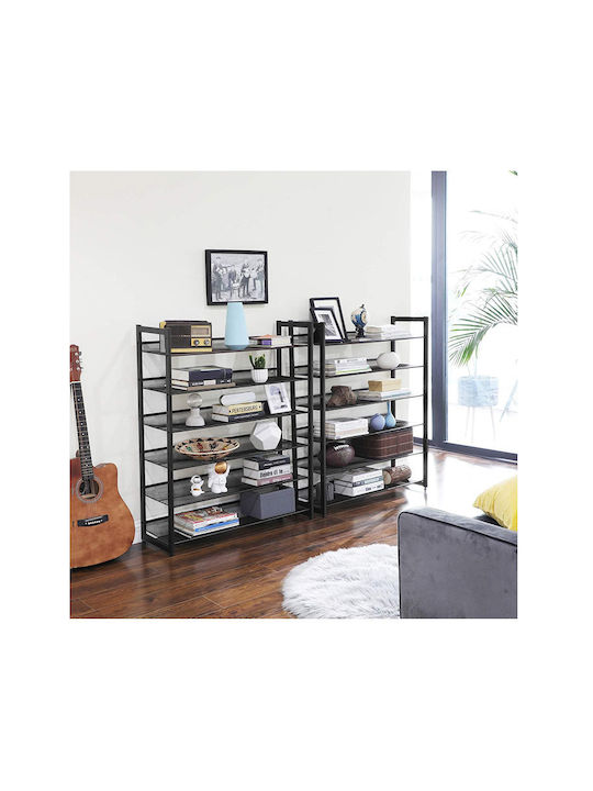 Metallic Shoe Organizer with 12 Shelves Black 92.5x30.7x223cm