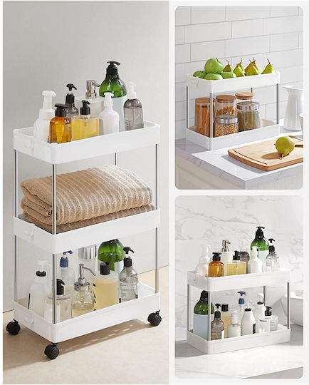 Songmics Kitchen Trolley Metallic 3 Tiers White 40x22x60cm