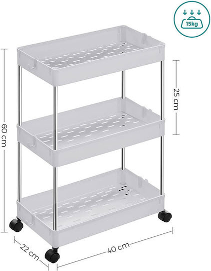 Songmics Kitchen Trolley Metallic 3 Tiers White 40x22x60cm