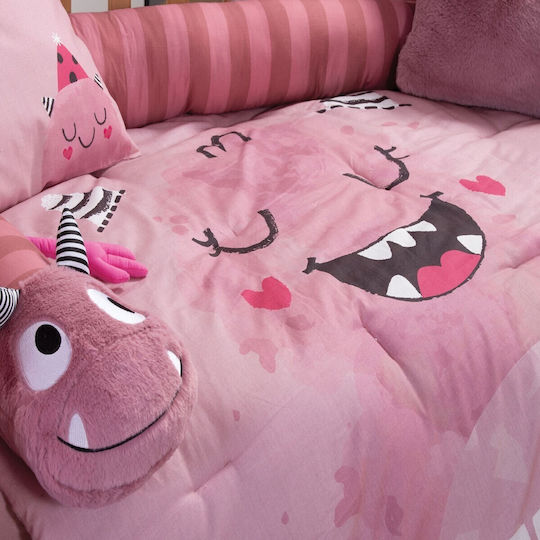 Nef-Nef Homeware Monstermania Girl Baby Sheets Set Crib Cotton Pink 120x170cm 3pcs