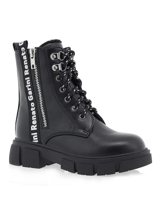 Renato Garini Kids Military Boots with Zipper Black