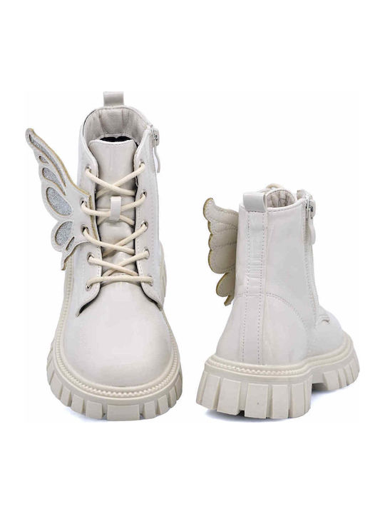 Anatomisch Kinderstiefel aus Lackleder mit Schnürsenkeln Weiß