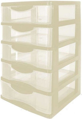 Plastic Desktop Drawer 5 Number of Spit 13.3x15.2x21.5cm Beige