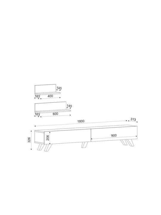 Wohnzimmer TV-Einheit Sirna White / Walnut L180xB31xH32cm