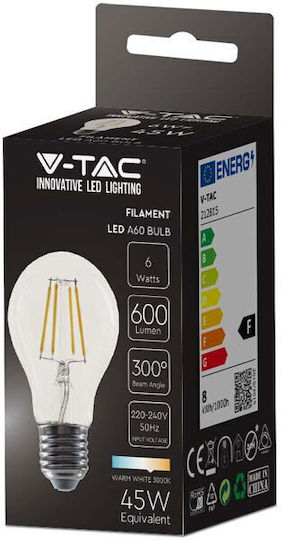 V-TAC LED крушка 6W 105mm за фасунга E27 и форма A60 Топло бяло 600лм