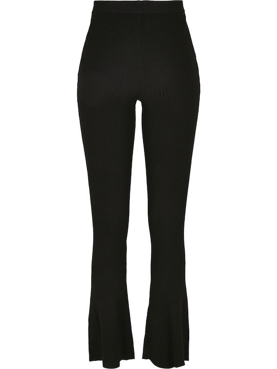 Women's High-waisted Fabric Trousers Flared with Elastic Bootcut Fit Black