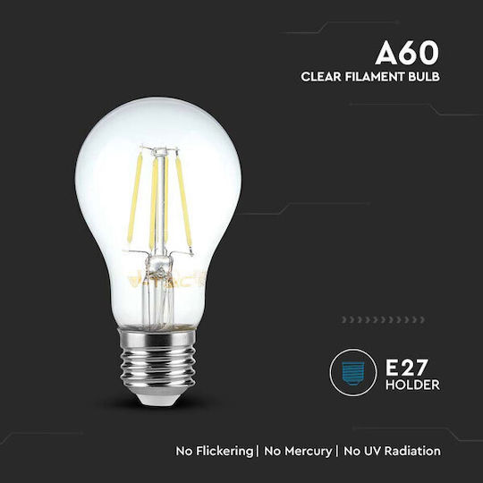 V-TAC LED Bulb 6W 105mm for Socket E27 and Shape A60 Natural White 600lm