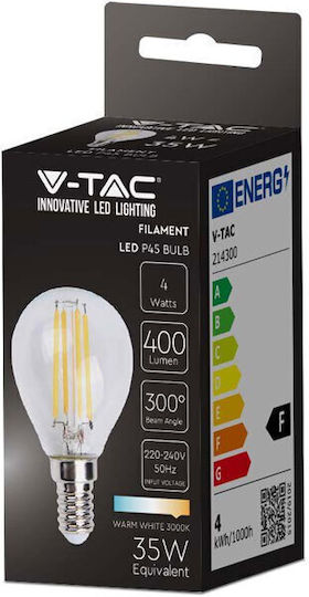 V-TAC LED Bulb 4W 78mm for Socket E14 and Shape P45 Warm White 400lm