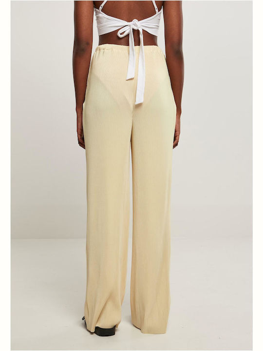 Urban Classics Women's High-waisted Fabric Trousers with Elastic Yellow