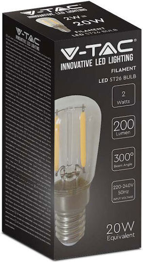 V-TAC LED крушка 2W за фасунга E14 и форма ST26 Топло бяло 200лм