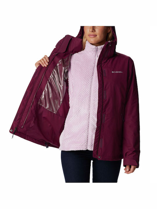 Bugaboo II Fleece Interchange 3 In 1 Women's Hiking Short Sports Jacket for Winter with Hood Burgundy