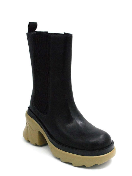 Favela Serene Leder Damen Chelsea Stiefeletten Schwarz