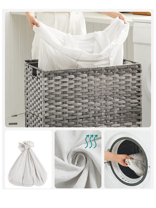 Songmics Wicker Collapsible Laundry Basket 140lt with Cap 66x35x60cm Gray