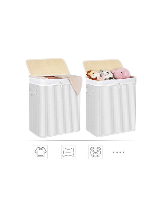 Songmics Laundry Basket Bamboo Collapsible 100l with Lid 51.5x31.5x60.5cm White