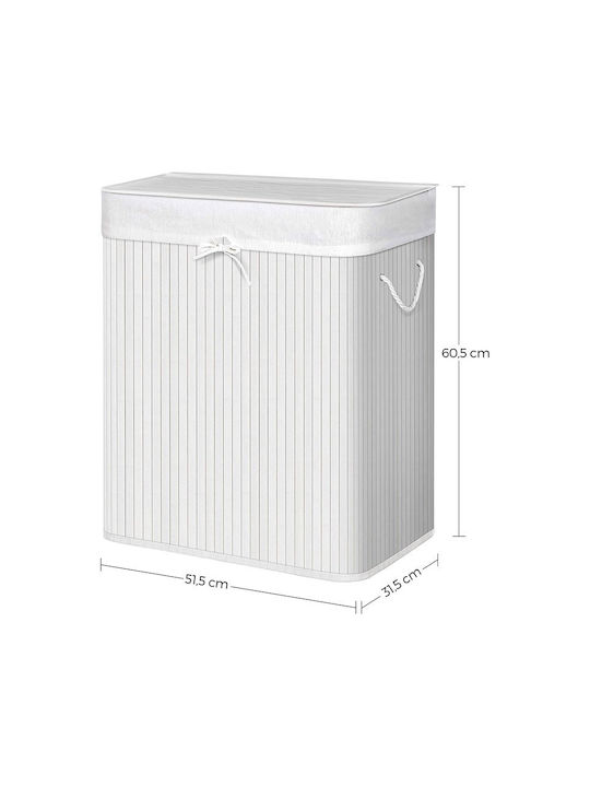 Songmics Laundry Basket Bamboo Collapsible 100l with Lid 51.5x31.5x60.5cm White