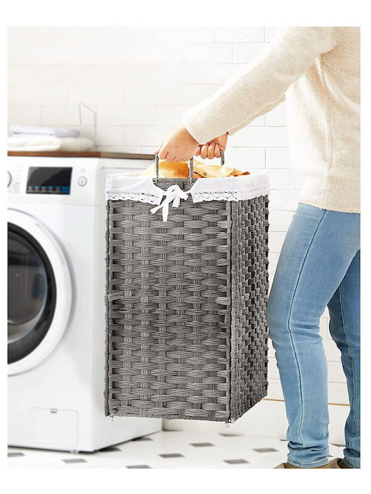 Songmics Wicker Collapsible Laundry Basket 90lt 46x33x60cm Gray