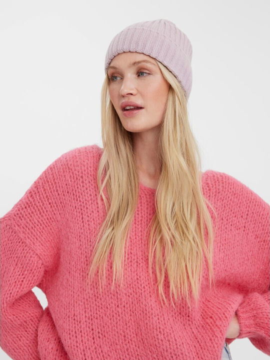 Beanie Feminin Căciulă cu Tricotaj Rib în culoarea Lila