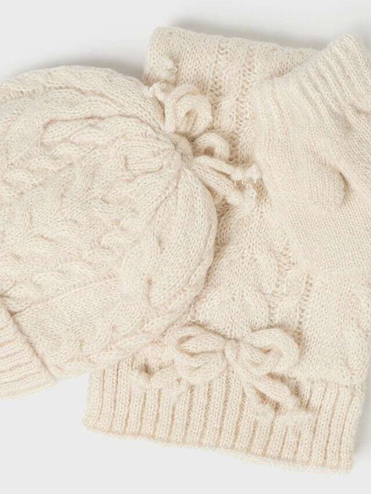 Kids Beanie Set with Scarf & Gloves Knitted Beige