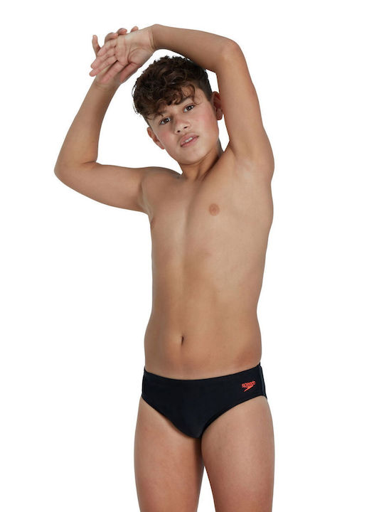 Speedo Logo Brief Kinder Badeanzug Badeslips Schwarz