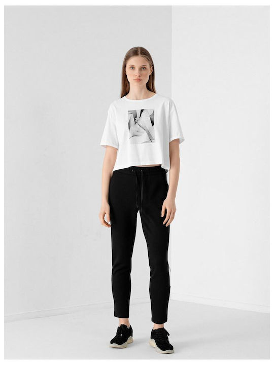 4F Damen Oversized Crop T-shirt Weiß