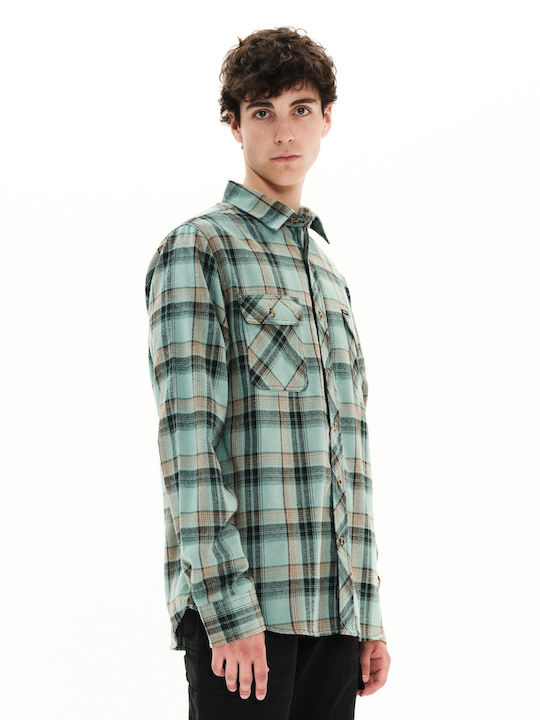 Emerson Men's Shirt Long Sleeve Flannel Checked Mist/Black