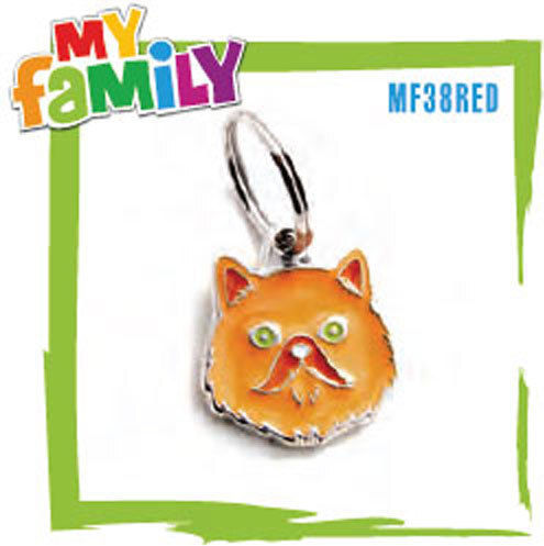My Family Cat ID Tag in the shape of a Cat Friends Persian Red Identity