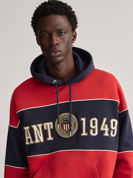 Crest Shield Sweatshirt with Hood Ruby Red