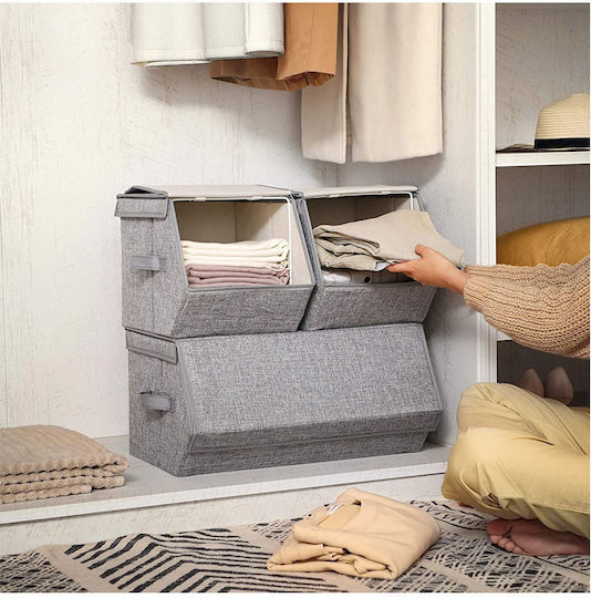 Songmics Тъкан Кутия за съхранение с капак Сив 50x35x25см 3бр