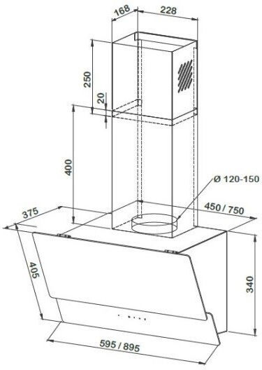 Proff Airmax LD47BB Απορροφητήρας Καμινάδα 60cm Μαύρος
