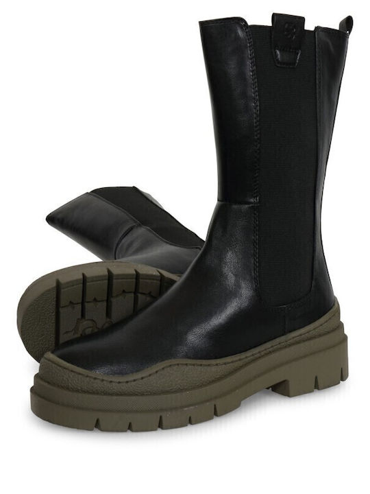 Women's Chelsea Boots with Medium Heel Black/Khaki