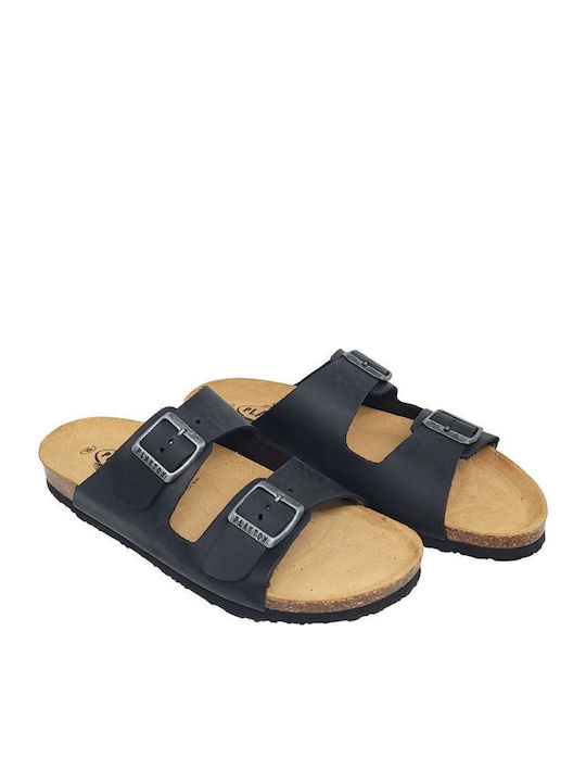 Δερμάτινα Γυναικεία Ανατομικά Σανδάλια Black/Silver