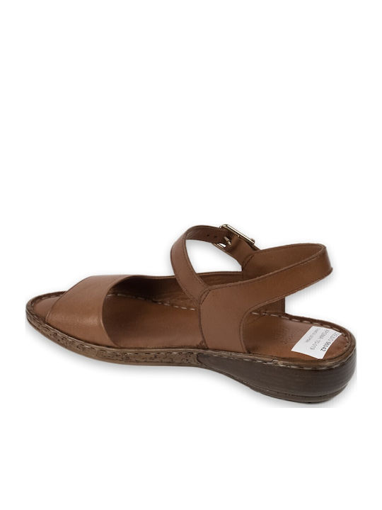Leather Women's Flat Sandals Anatomic in Tabac Brown Color