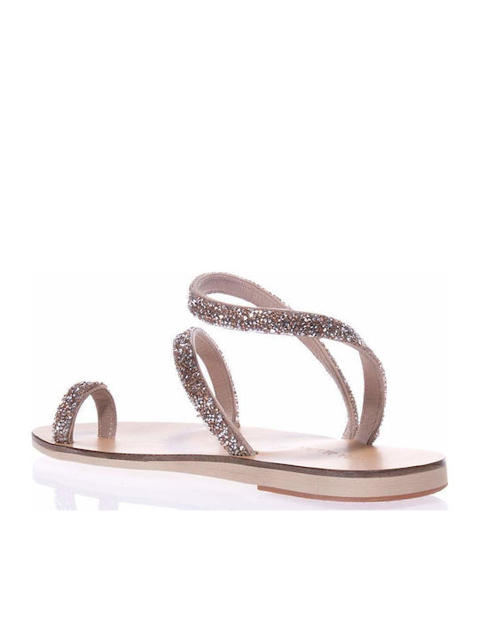 Leather Women's Flat Sandals with Strap Coral