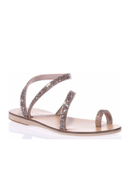 Leather Women's Flat Sandals with Strap Coral