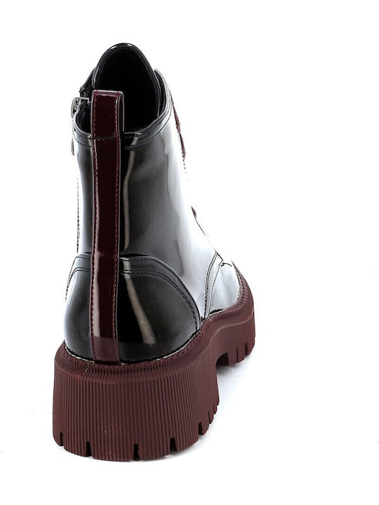 Women's Patent Leather Ankle Boots with Medium Heel Black