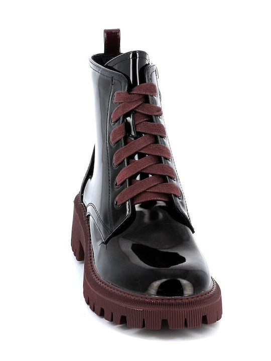 Women's Patent Leather Ankle Boots with Medium Heel Black