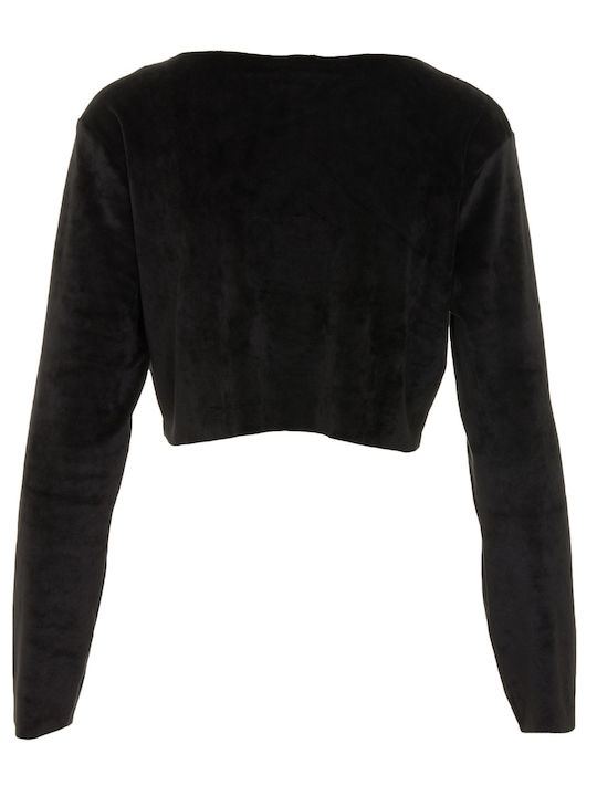 Women's Crop Top Velvet Long Sleeve Black