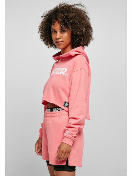 Cropped Women's Sweatshirt Hooded Pink Grapefruit