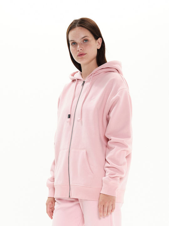 Women's Sweatshirt Jacket Hooded Pale Pink