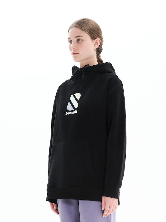 Long Women's Sweatshirt Velvet Hooded Black