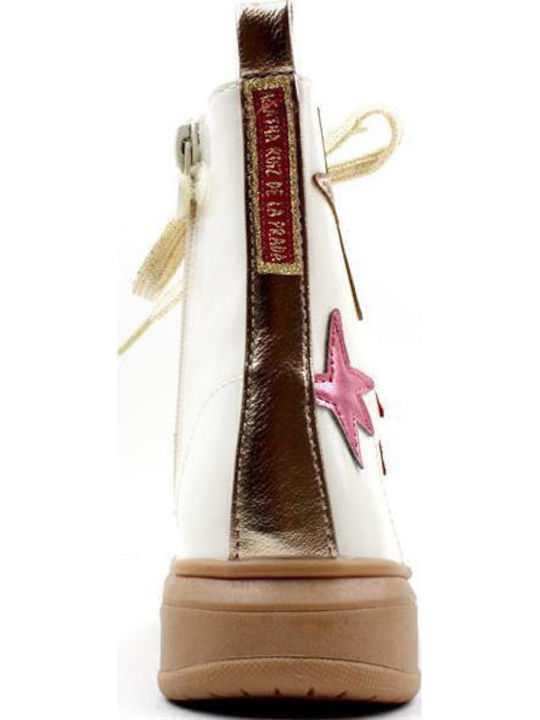 Anatomical Leather Kids Boots with Laces Beige