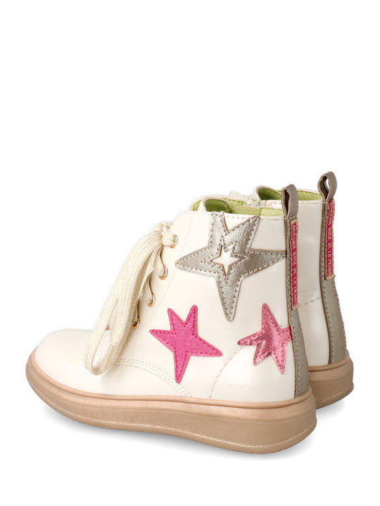 Anatomical Leather Kids Boots with Laces Beige
